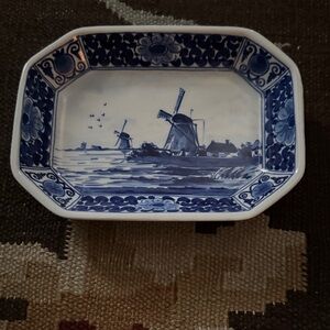 Blue & White Windmill Ceramic Trinket Tray